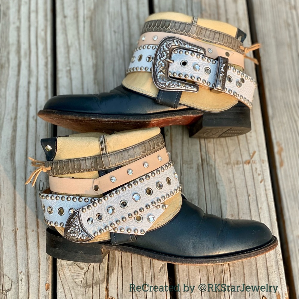 Sz 8.5 Cute Ankle Bootie Boots UPCycled Cowgirl